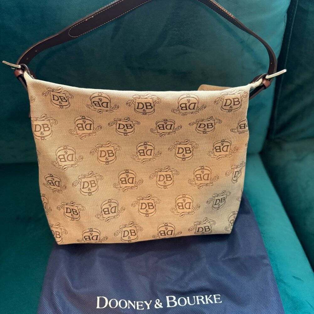 Dooney and Bourke - Vintage Canvas Signature Monogram Hobo Bag - Picture 9 of 12